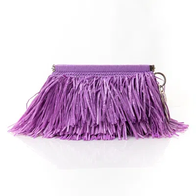 Speira Women's Purple Clutch With Raffia Fringes Lilac