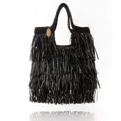 Speira Women's Tote Bag Raffia Fringes Black
