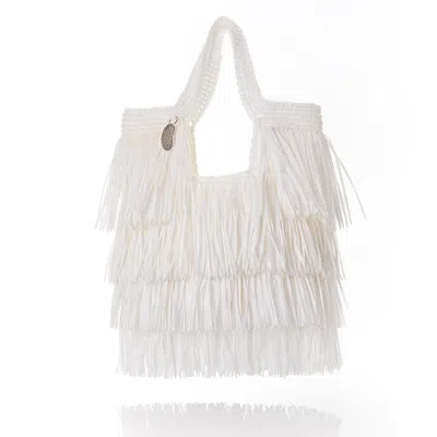 Speira Women's Tote Bag Raffia Fringes White