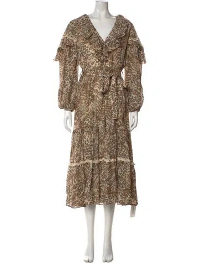 Pre-owned Spell & The Gypsy Collective Animal Print Long Dress In Neutral