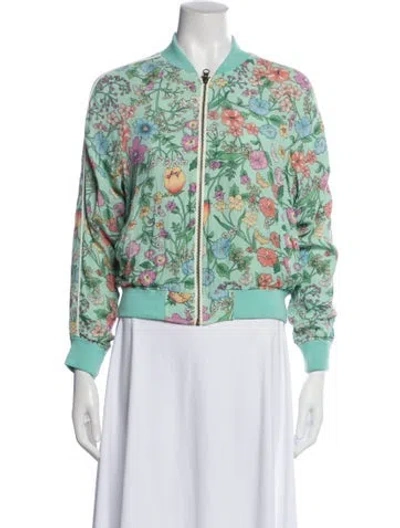 Pre-owned Spell & The Gypsy Collective Floral Print Bomber Jacket In Green