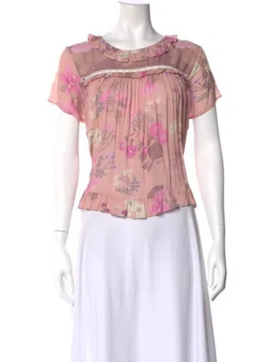Pre-owned Spell & The Gypsy Collective Floral Print Crew Neck Blouse In Pink