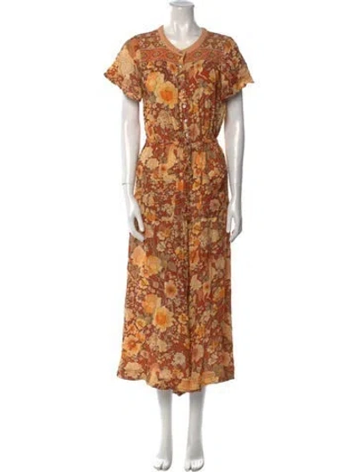 Pre-owned Spell & The Gypsy Collective Floral Print Crew Neck Jumpsuit In Orange