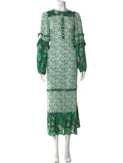 Pre-owned Spell & The Gypsy Collective Floral Print Long Dress In Green