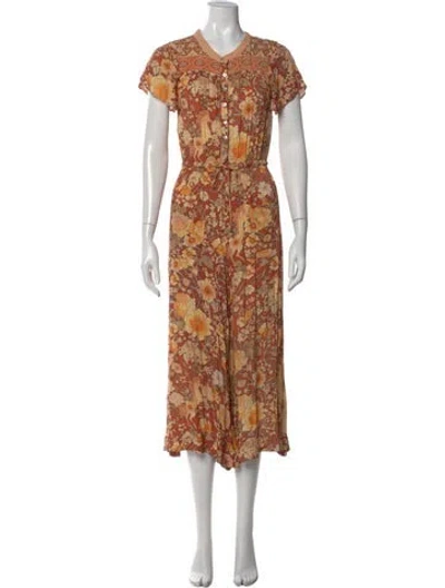 Pre-owned Spell & The Gypsy Collective Floral Print Long Dress In Orange