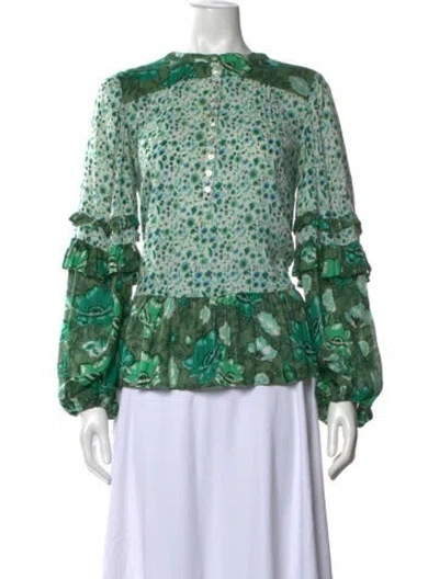 Pre-owned Spell & The Gypsy Collective Floral Print Long Sleeve Blouse In Green
