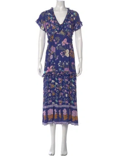 Pre-owned Spell & The Gypsy Collective Floral Print Midi Length Dress In Blue