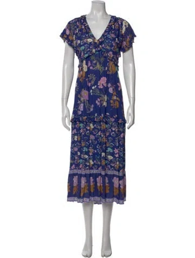 Pre-owned Spell & The Gypsy Collective Floral Print Midi Length Dress In Blue