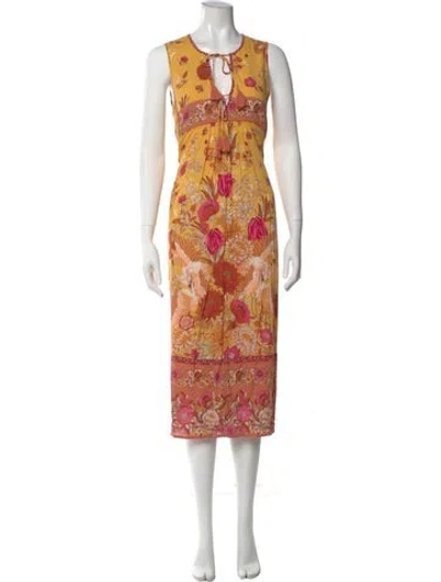 Pre-owned Spell & The Gypsy Collective Floral Print Midi Length Dress In Orange