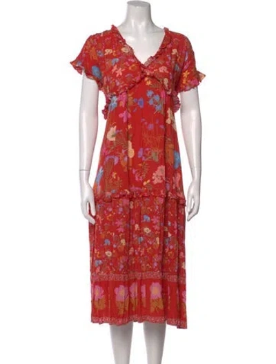 Pre-owned Spell & The Gypsy Collective Floral Print Midi Length Dress In Red