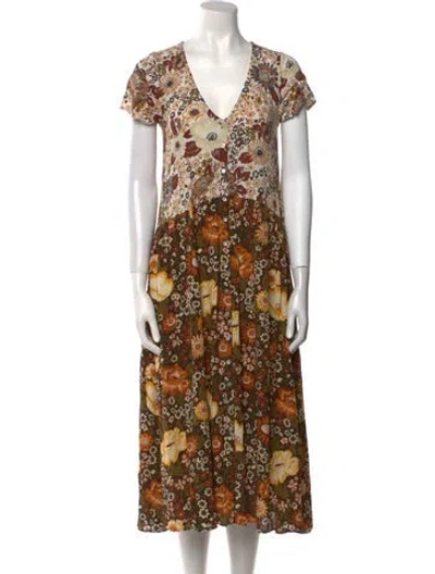 Pre-owned Spell & The Gypsy Collective Floral Print Midi Length Dress W/ Tags In Brown