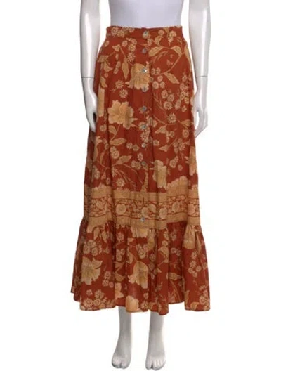 Pre-owned Spell & The Gypsy Collective Floral Print Midi Length Skirt In Orange
