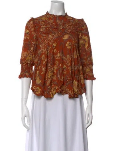 Pre-owned Spell & The Gypsy Collective Floral Print Mock Neck Blouse In Green