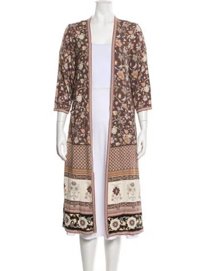 Pre-owned Spell & The Gypsy Collective Floral Print Open Front Sweater In Brown