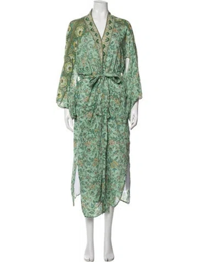 Pre-owned Spell & The Gypsy Collective Floral Print Tassel Accents Robe In Green