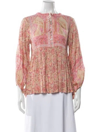 Pre-owned Spell & The Gypsy Collective Floral Print Tie Neck Blouse In Neutral