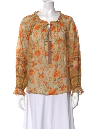 Pre-owned Spell & The Gypsy Collective Floral Print Tie Neck Blouse In Neutral