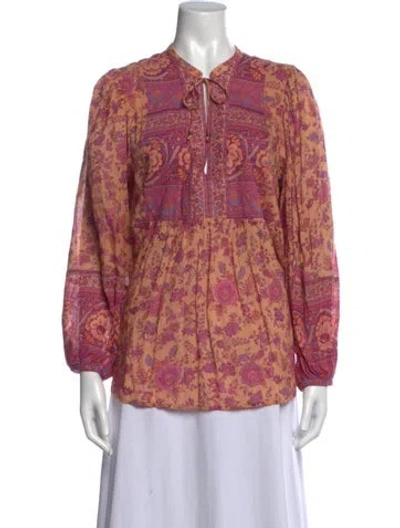 Pre-owned Spell & The Gypsy Collective Floral Print Tie Neck Blouse In Purple