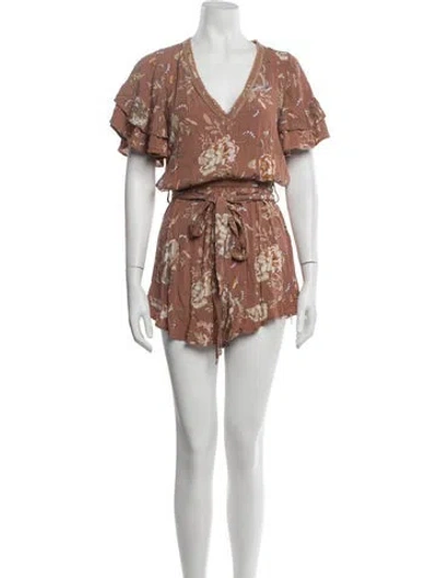 Pre-owned Spell & The Gypsy Collective Floral Print V-neck Romper In Neutrals