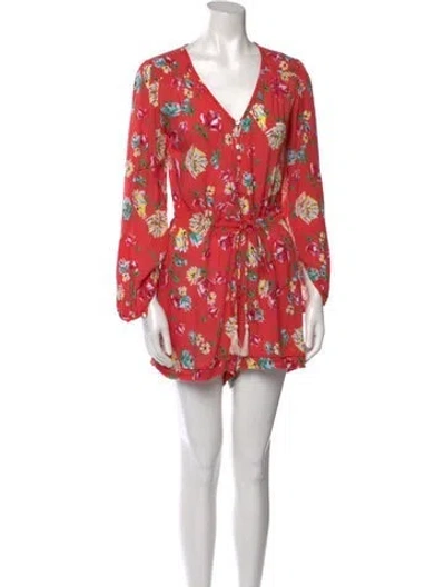 Pre-owned Spell & The Gypsy Collective Floral Print V-neck Romper In Red