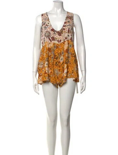 Pre-owned Spell & The Gypsy Collective Floral Print V-neck Romper In Yellow