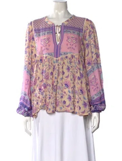 Pre-owned Spell & The Gypsy Collective Floral Print V-neck Top In Neutral