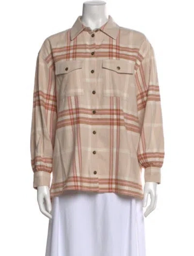 Pre-owned Spell & The Gypsy Collective Plaid Print Long Sleeve Button-up Top In Neutral