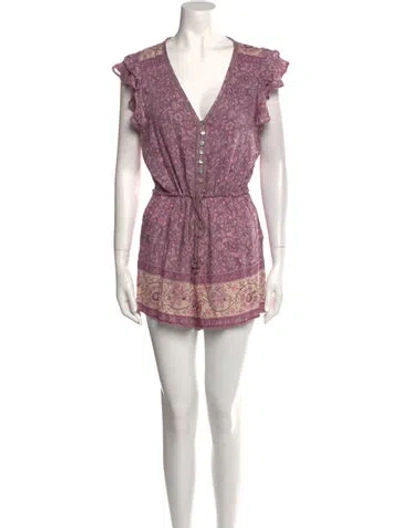 Pre-owned Spell & The Gypsy Collective Printed Plunge Neckline Romper In Purple