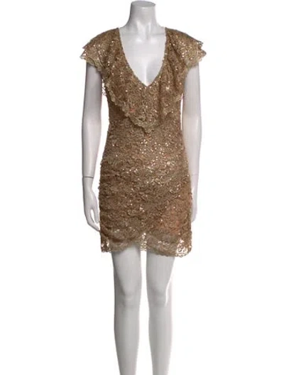Pre-owned Spell & The Gypsy Collective V-neck Mini Dress In Gold