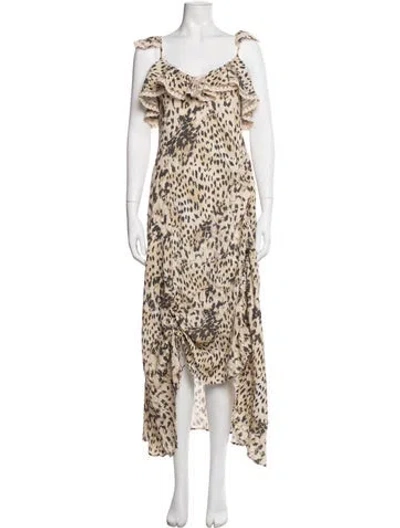 Pre-owned Spell Animal Print Long Dress W/ Tags In Brown