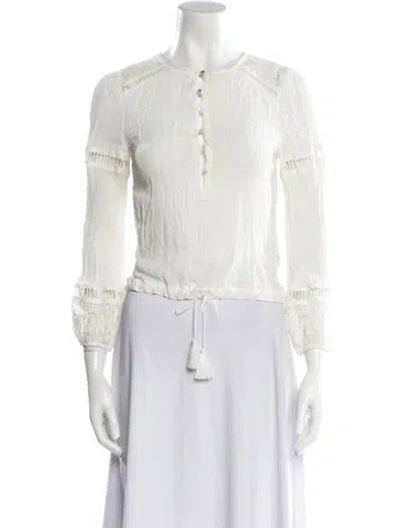 Pre-owned Spell Crew Neck Three-quarter Sleeve Blouse In White