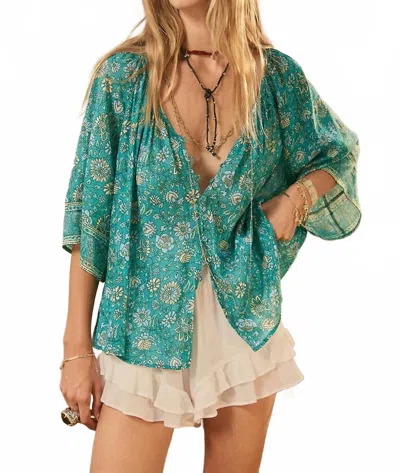 Spell Elysian Short Sleeve Blouse In Jade In Gray