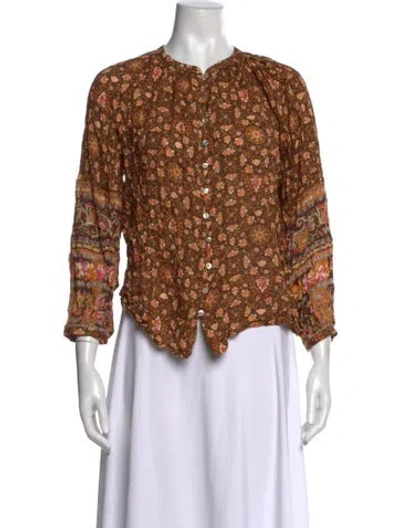 Pre-owned Spell Floral Print Crew Neck Blouse In Brown