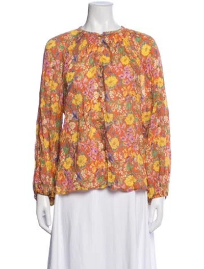 Pre-owned Spell Floral Print Crew Neck Blouse In Multicolor