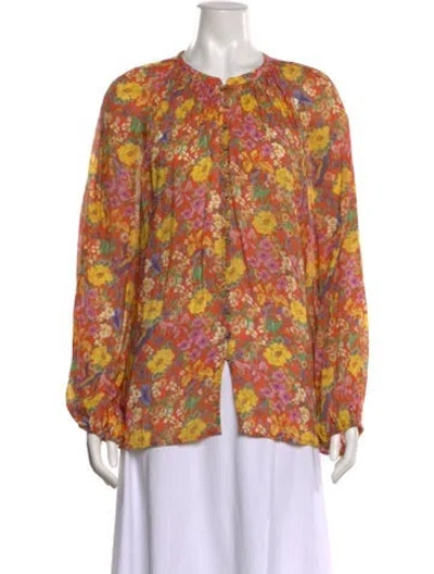 Pre-owned Spell Floral Print Crew Neck Blouse In Orange