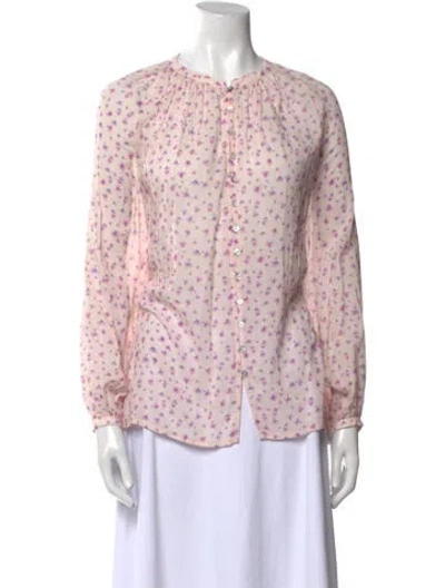 Pre-owned Spell Floral Print Crew Neck Blouse In Pink