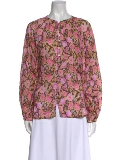 Pre-owned Spell Floral Print Crew Neck Blouse W/ Tags In Pink