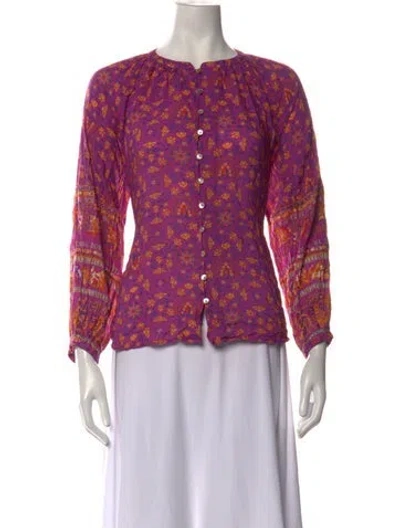 Pre-owned Spell Floral Print Crew Neck Top In Purple