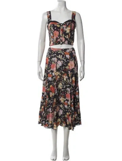 Pre-owned Spell Floral Print Eyelet Trim Skirt Set In Grey