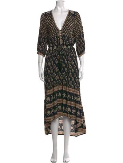 Pre-owned Spell Floral Print Long Dress In Black