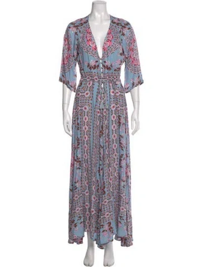 Pre-owned Spell Floral Print Long Dress In Blue
