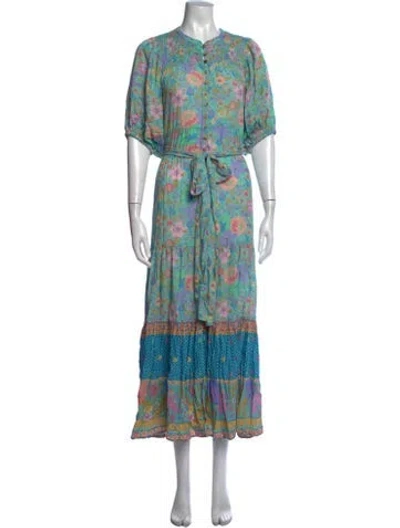 Pre-owned Spell Floral Print Long Dress In Blue