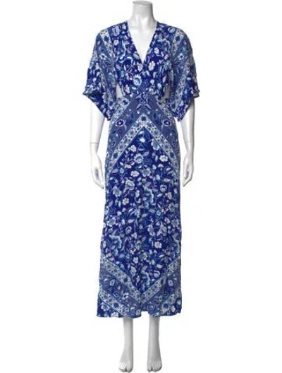 Pre-owned Spell Floral Print Long Dress In Blue