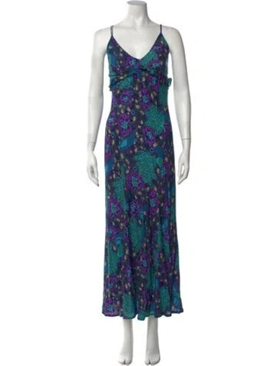 Pre-owned Spell Floral Print Long Dress In Blue