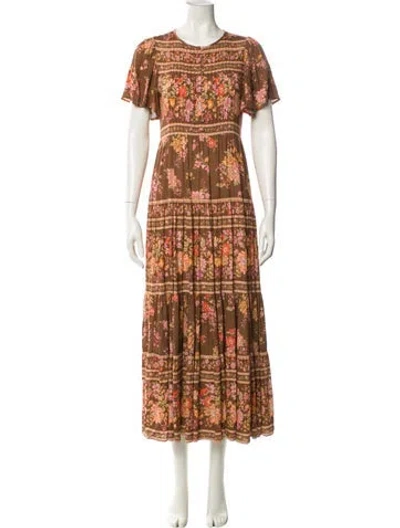 Pre-owned Spell Floral Print Long Dress In Brown