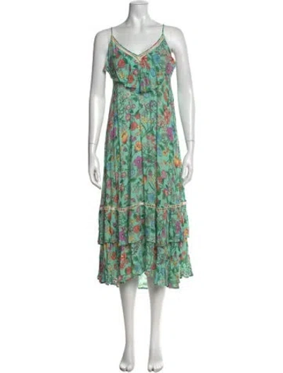 Pre-owned Spell Floral Print Long Dress In Green