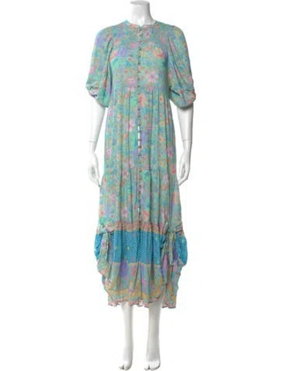 Pre-owned Spell Floral Print Long Dress In Green