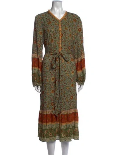 Pre-owned Spell Floral Print Long Dress In Green