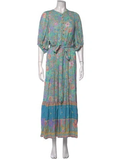 Pre-owned Spell Floral Print Long Dress In Green