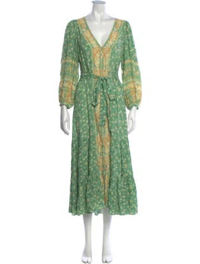Pre-owned Spell Floral Print Long Dress In Green/orange